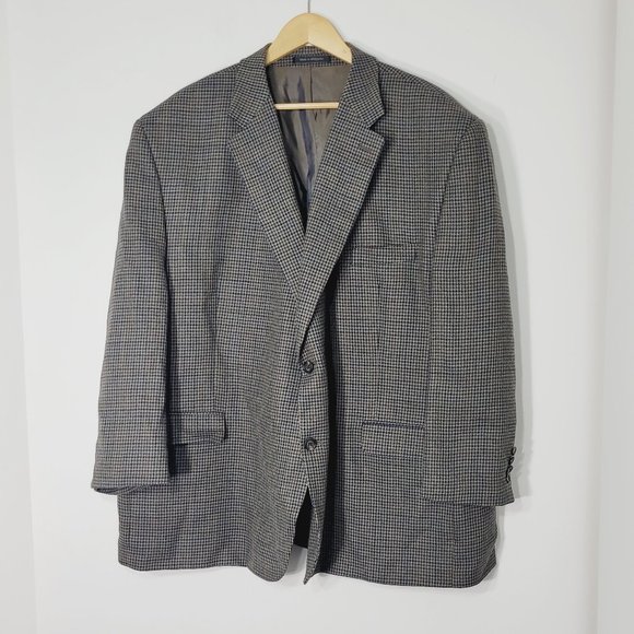 Lauren Ralph Lauren Houndstooth Suit Jacket Blazer 100% Wool Lined Mens 54R - Picture 1 of 13